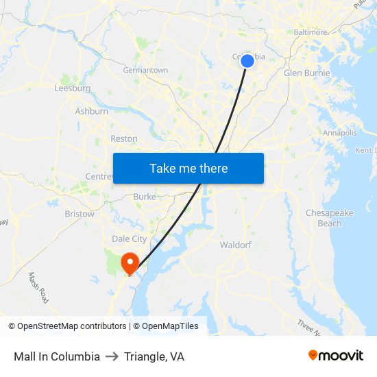 Mall In Columbia to Triangle, VA map