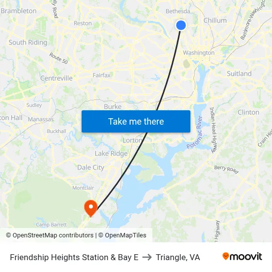 Friendship Heights Station & Bay E to Triangle, VA map