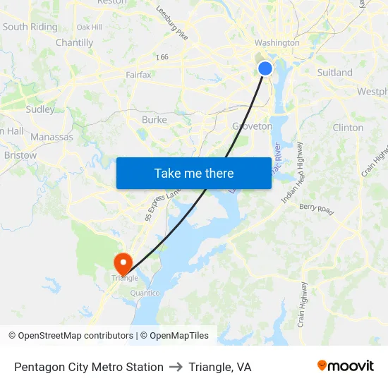 Pentagon City Metro Station to Triangle, VA map