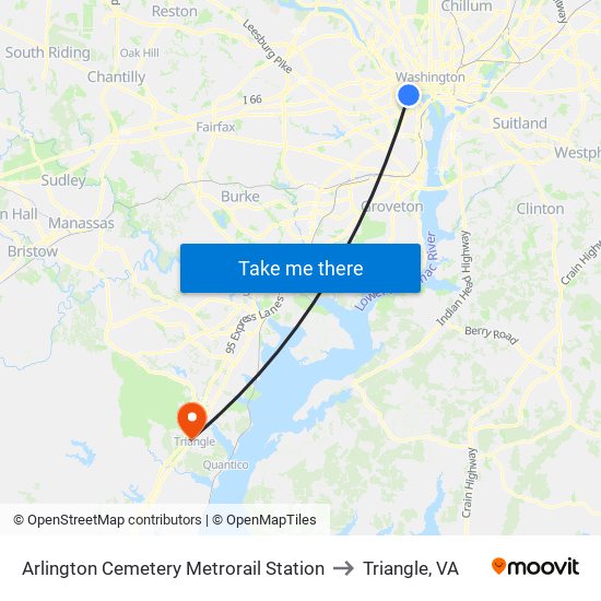 Arlington Cemetery  Metrorail Station to Triangle, VA map