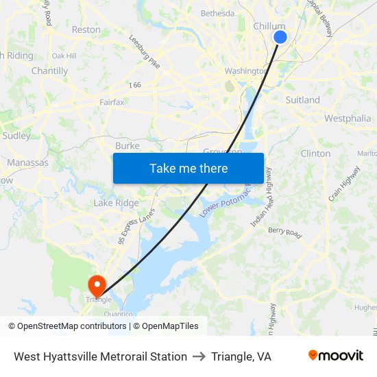 West Hyattsville Metrorail Station to Triangle, VA map