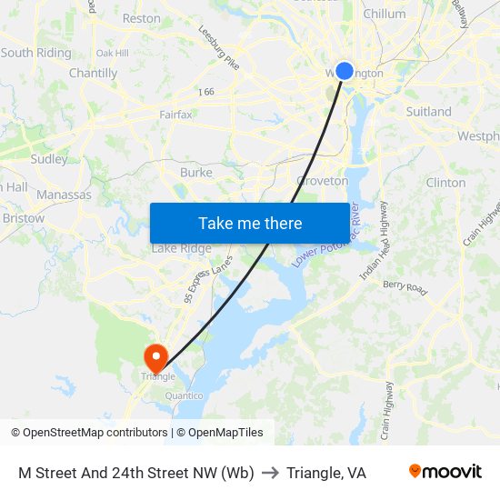 M Street And 24th Street NW (Wb) to Triangle, VA map