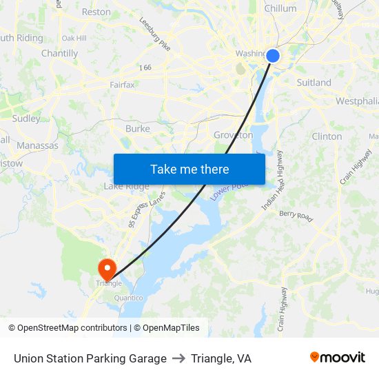 Union Station Parking Garage to Triangle, VA map