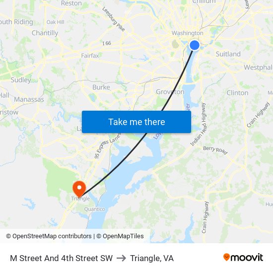 M Street And 4th Street SW to Triangle, VA map