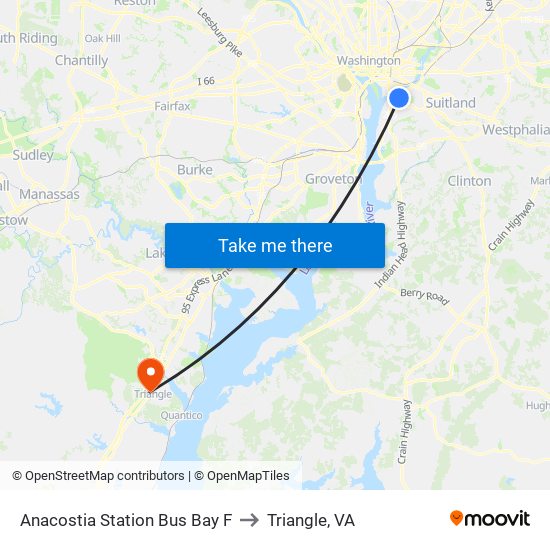 Anacostia Station Bus Bay F to Triangle, VA map