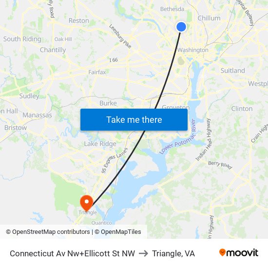 Connecticut Av Nw+Ellicott St NW to Triangle, VA map