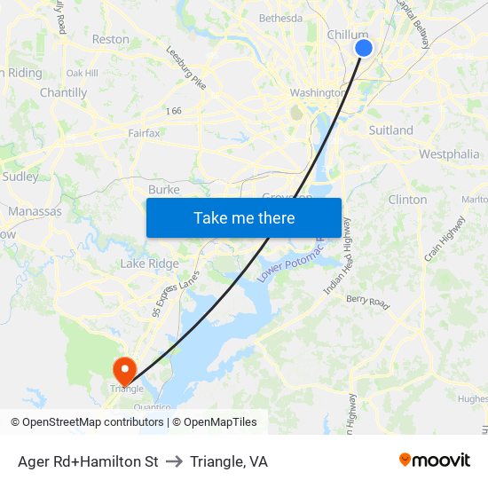 Ager Rd+Hamilton St to Triangle, VA map