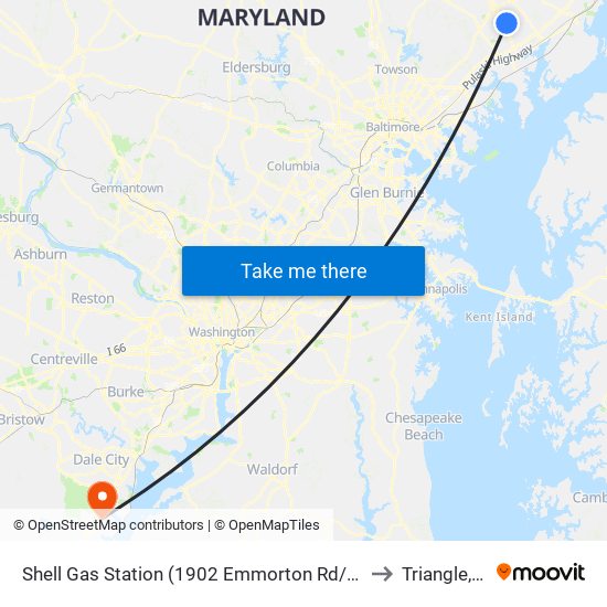 Shell Gas Station (1902 Emmorton Rd/Rt 924) to Triangle, VA map