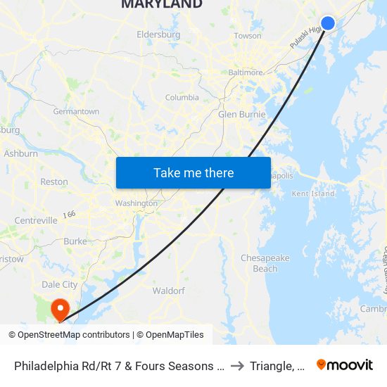 Philadelphia Rd/Rt 7 & Fours Seasons Dr to Triangle, VA map