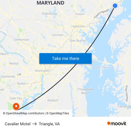 Cavalier Motel to Triangle, VA map