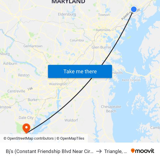 Bj's (Constant Friendship Blvd Near Circle) to Triangle, VA map