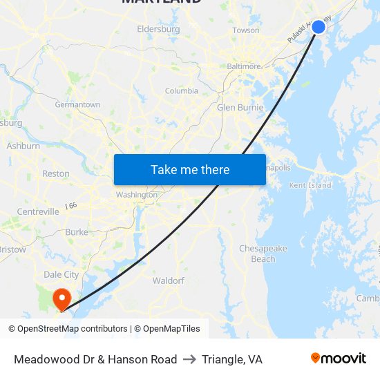 Meadowood Dr & Hanson Road to Triangle, VA map