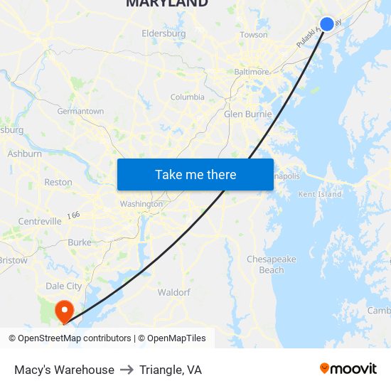 Macy's Warehouse to Triangle, VA map