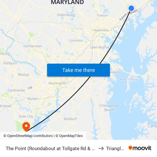 The Point (Roundabout at Tollgate Rd & Westover Ln) to Triangle, VA map