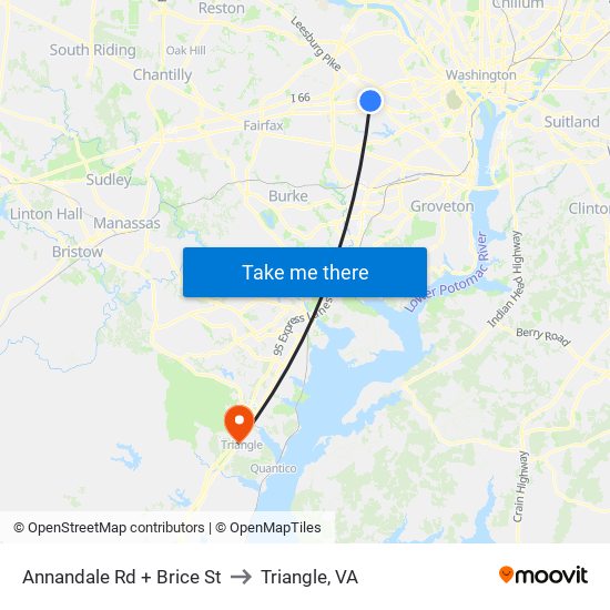 Annandale Rd + Brice St to Triangle, VA map