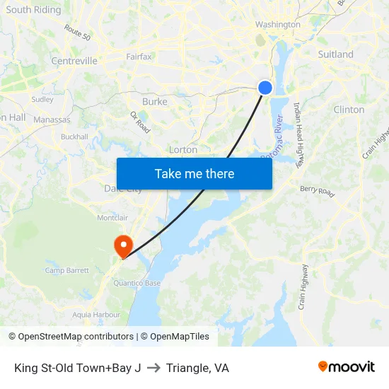 King St-Old Town+Bay J to Triangle, VA map