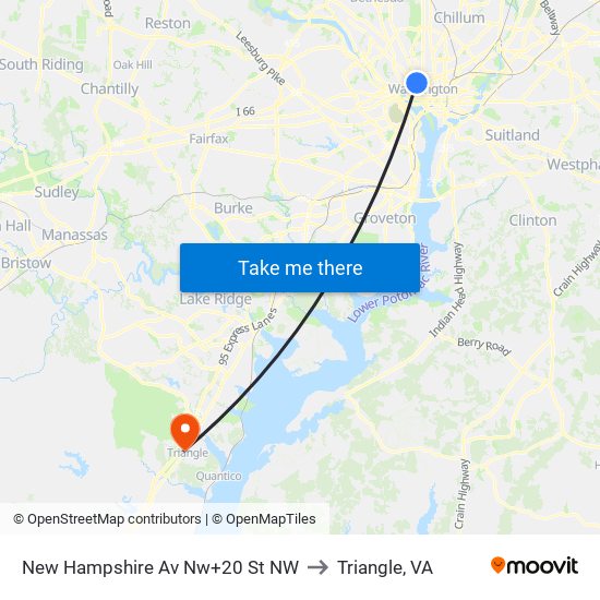 New Hampshire Av Nw+20 St NW to Triangle, VA map