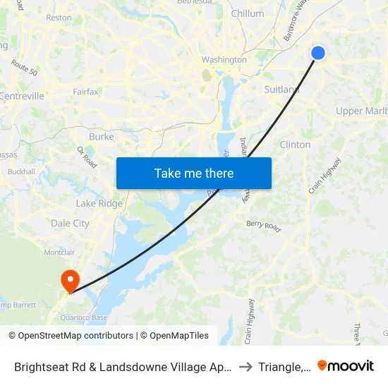 Brightseat Rd & Landsdowne Village Apartments to Triangle, VA map