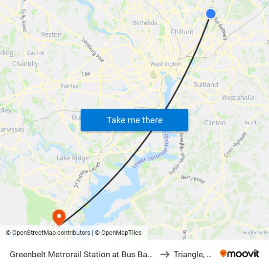 Greenbelt Metrorail Station at Bus Bay E to Triangle, VA map