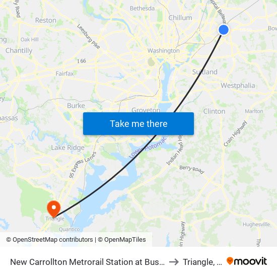 New Carrollton Metrorail Station at Bus Bay F to Triangle, VA map