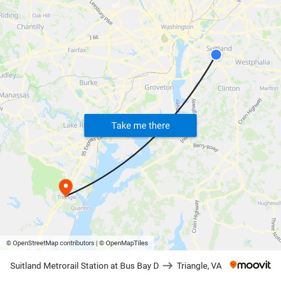 Suitland Metrorail Station at Bus Bay D to Triangle, VA map