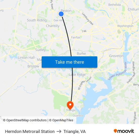 Herndon Metrorail Station to Triangle, VA map