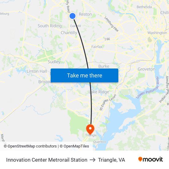 Innovation Center Metrorail Station to Triangle, VA map