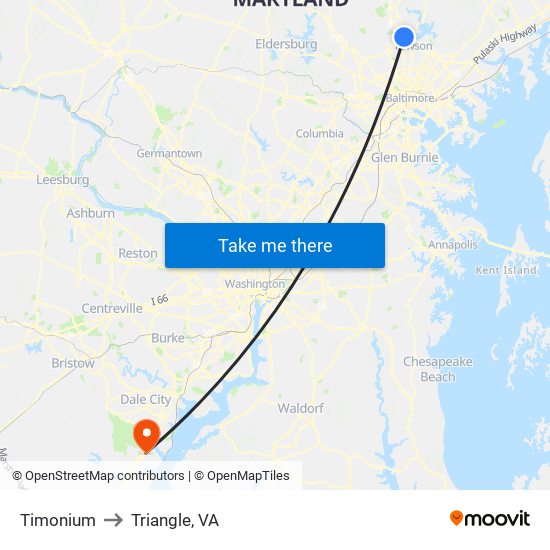 Timonium to Triangle, VA map