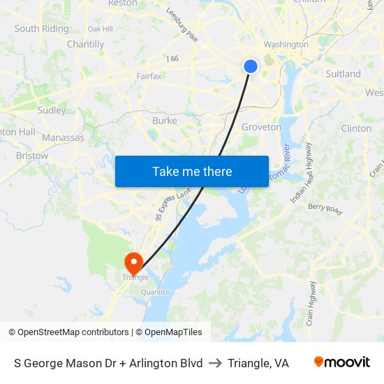 S George Mason Dr + Arlington Blvd to Triangle, VA map