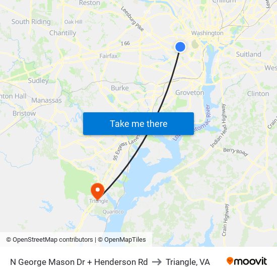 N George Mason Dr + Henderson Rd to Triangle, VA map