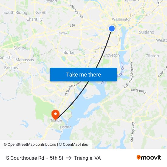 S Courthouse Rd + 5th St to Triangle, VA map