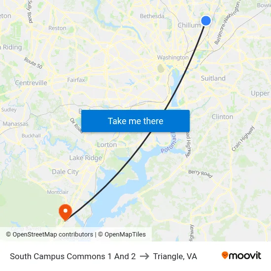 South Campus Commons 1 And 2 to Triangle, VA map