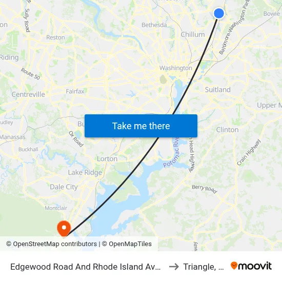 Edgewood Road And Rhode Island Avenue to Triangle, VA map