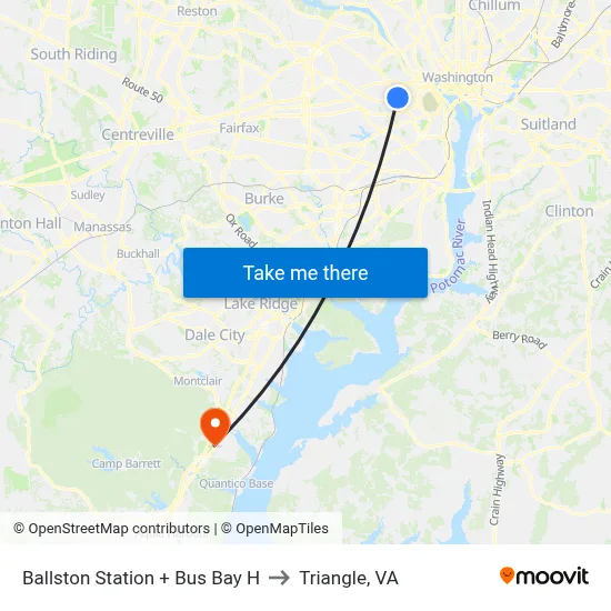 Ballston Station + Bus Bay H to Triangle, VA map