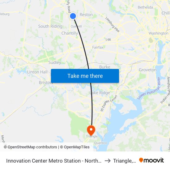 Innovation Center Metro Station - North Bus Bay to Triangle, VA map