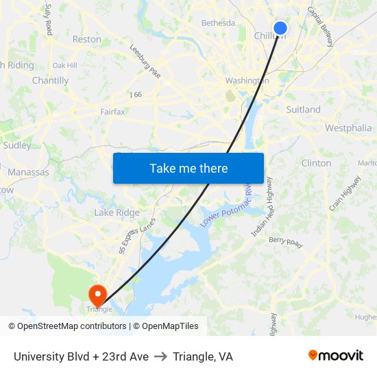 University Blvd + 23rd Ave to Triangle, VA map