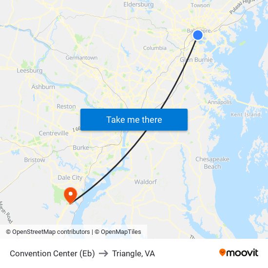 Convention Center (Eb) to Triangle, VA map