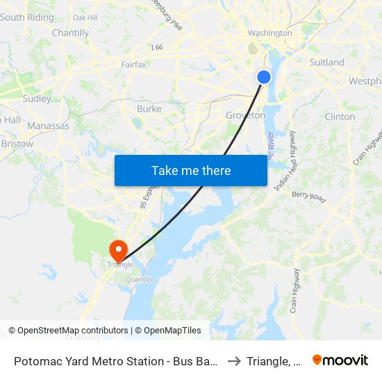 Potomac Yard Metro Station - Bus Bay B to Triangle, VA map