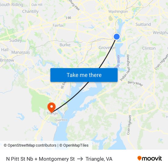 N Pitt St Nb + Montgomery St to Triangle, VA map