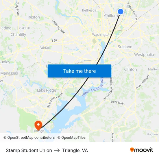 Stamp Student Union to Triangle, VA map