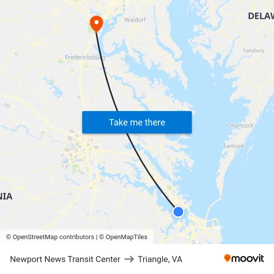 Newport News Transit Center to Triangle, VA map