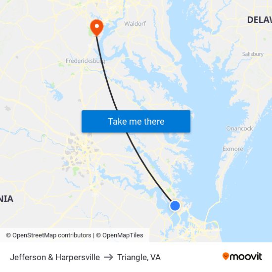 Jefferson & Harpersville to Triangle, VA map