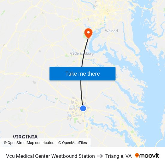 Vcu Medical Center Westbound Station to Triangle, VA map