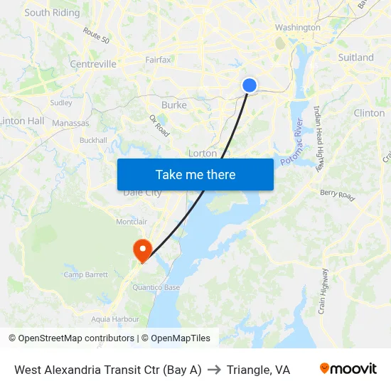 West Alexandria Transit Ctr (Bay A) to Triangle, VA map
