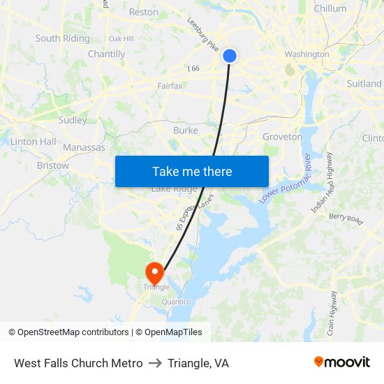 West Falls Church Metro to Triangle, VA map