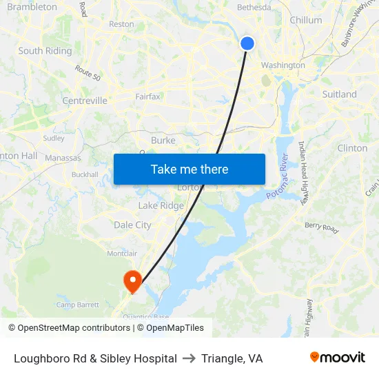 Loughboro Rd & Sibley Hospital to Triangle, VA map