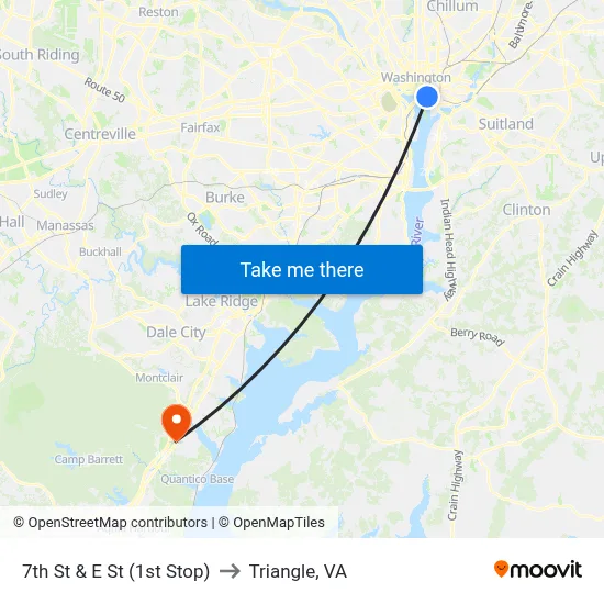 7th St & E St (1st Stop) to Triangle, VA map