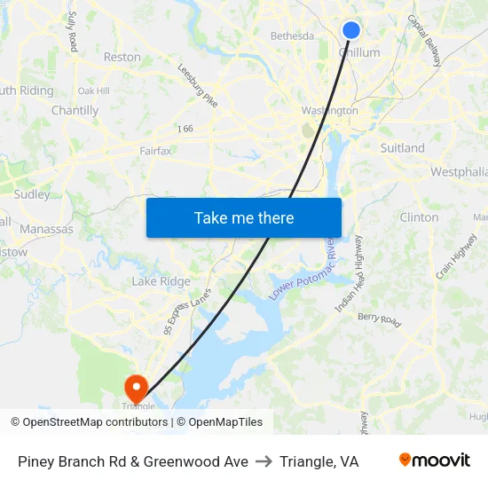 Piney Branch Rd & Greenwood Ave to Triangle, VA map