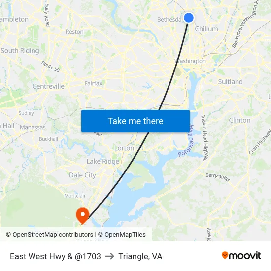 East West Hwy & @1703 to Triangle, VA map