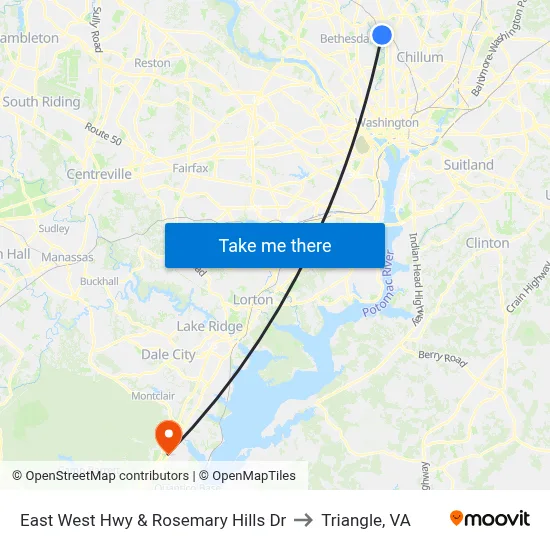 East West Hwy & Rosemary Hills Dr to Triangle, VA map
